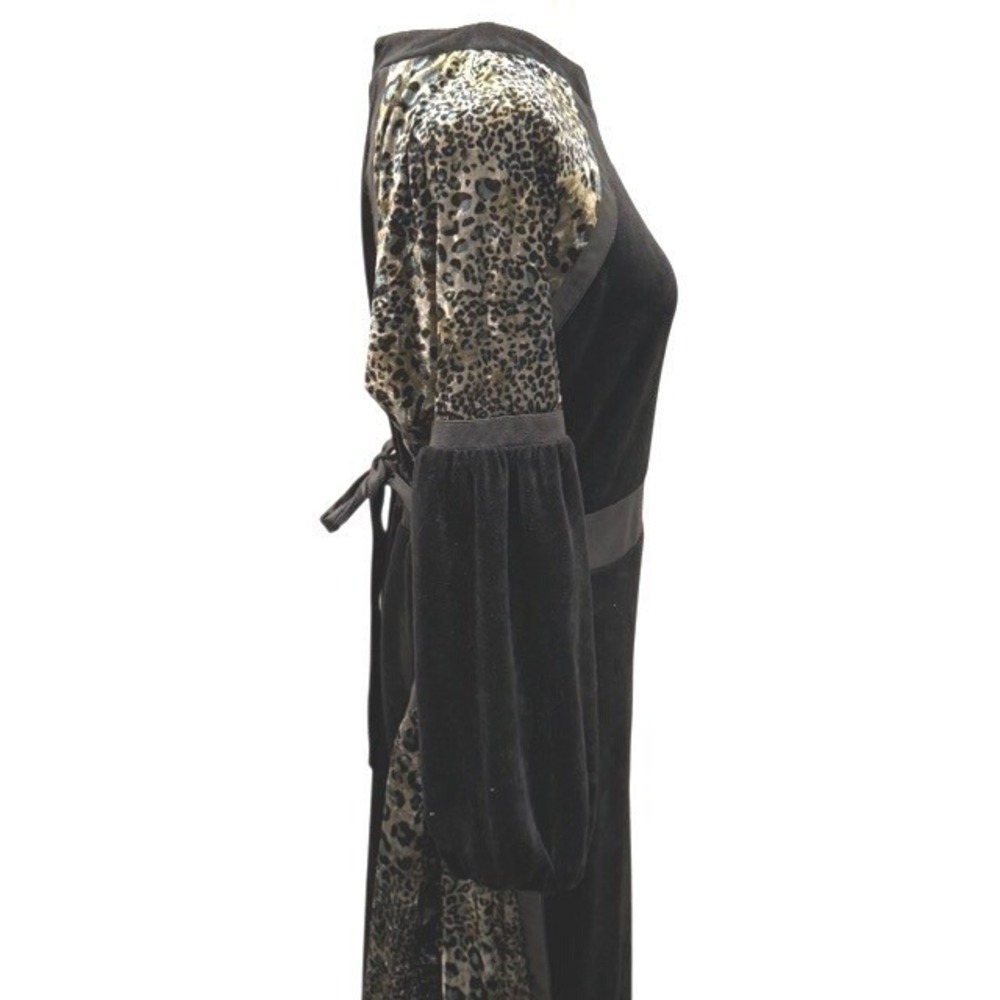 Gothic Black Velvet Maxi Dress Leopard Panels Fringe Renaissance Boho Womens SM - Picture 6 of 13